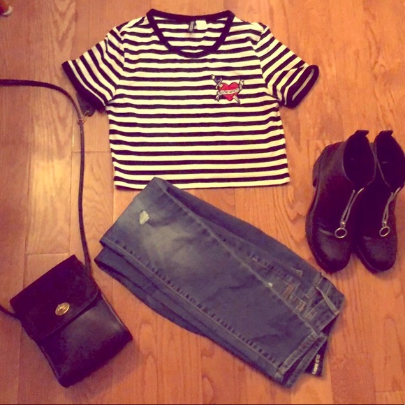 H&M Tops - Black and white striped crop top